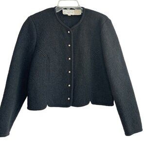 VTG Boiled Wool Cardigan Sweater Jacket Size 12 Black Cottagecore Equestrian EUC